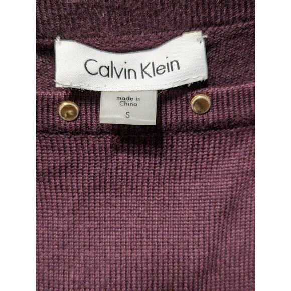 Calvin Klein Dress Womens Small Burgundy Studded Sweater Sheath 3/4 Bell Sleeve - Picture 5 of 10